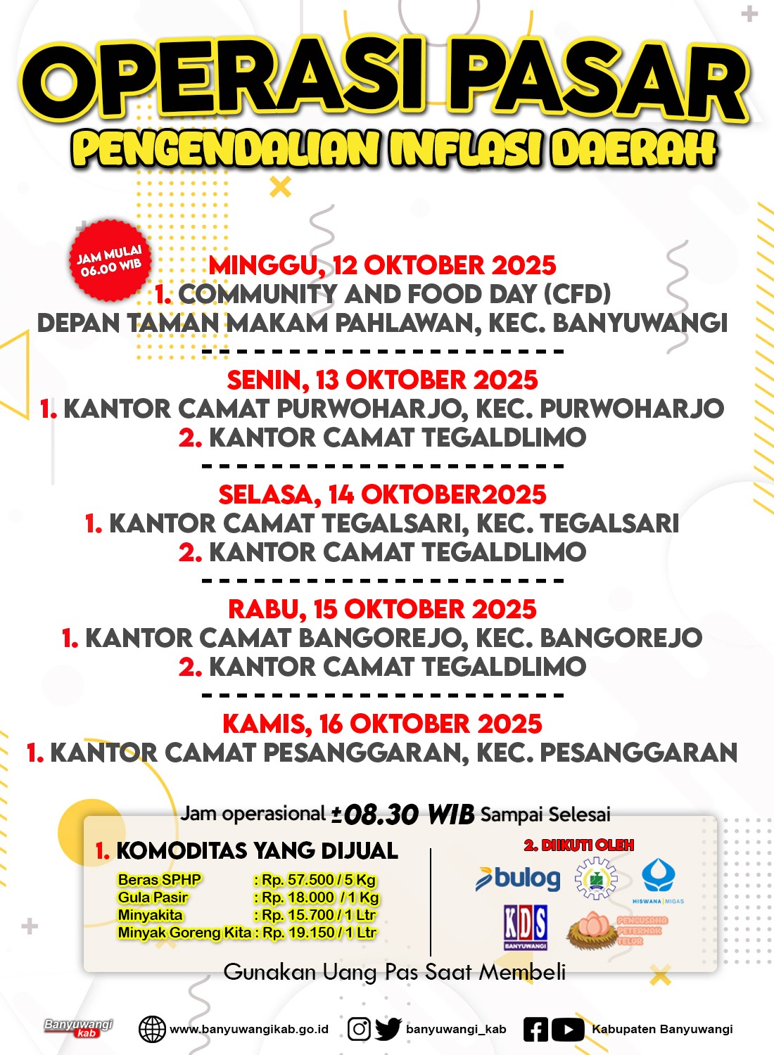 Ayo Warga Sambimulyo dan Sekitarnya, Besok Ada Pasar Murah! di Kantor Kecamatan Bangorejo