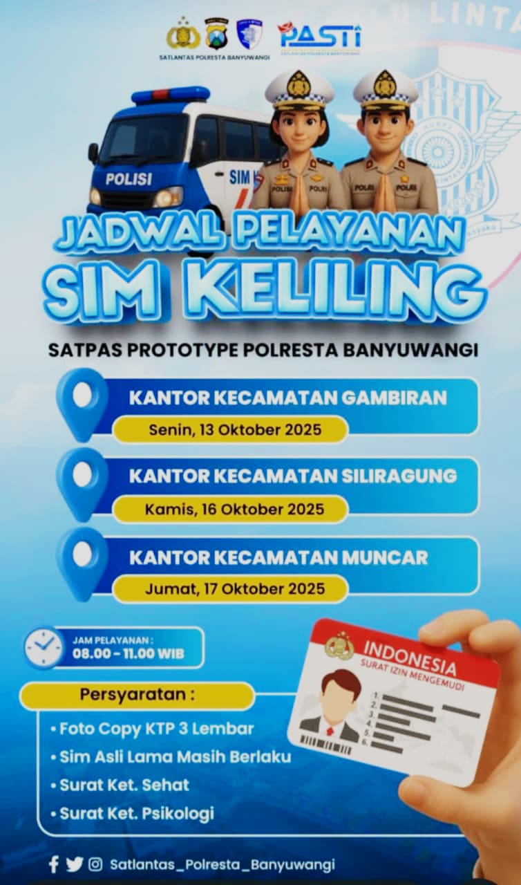 Jadwal Pelayanan SIM Keliling Polresta Banyuwangi Hari Ini dan Mendatang, Jangan Lewatkan Kesempatan!