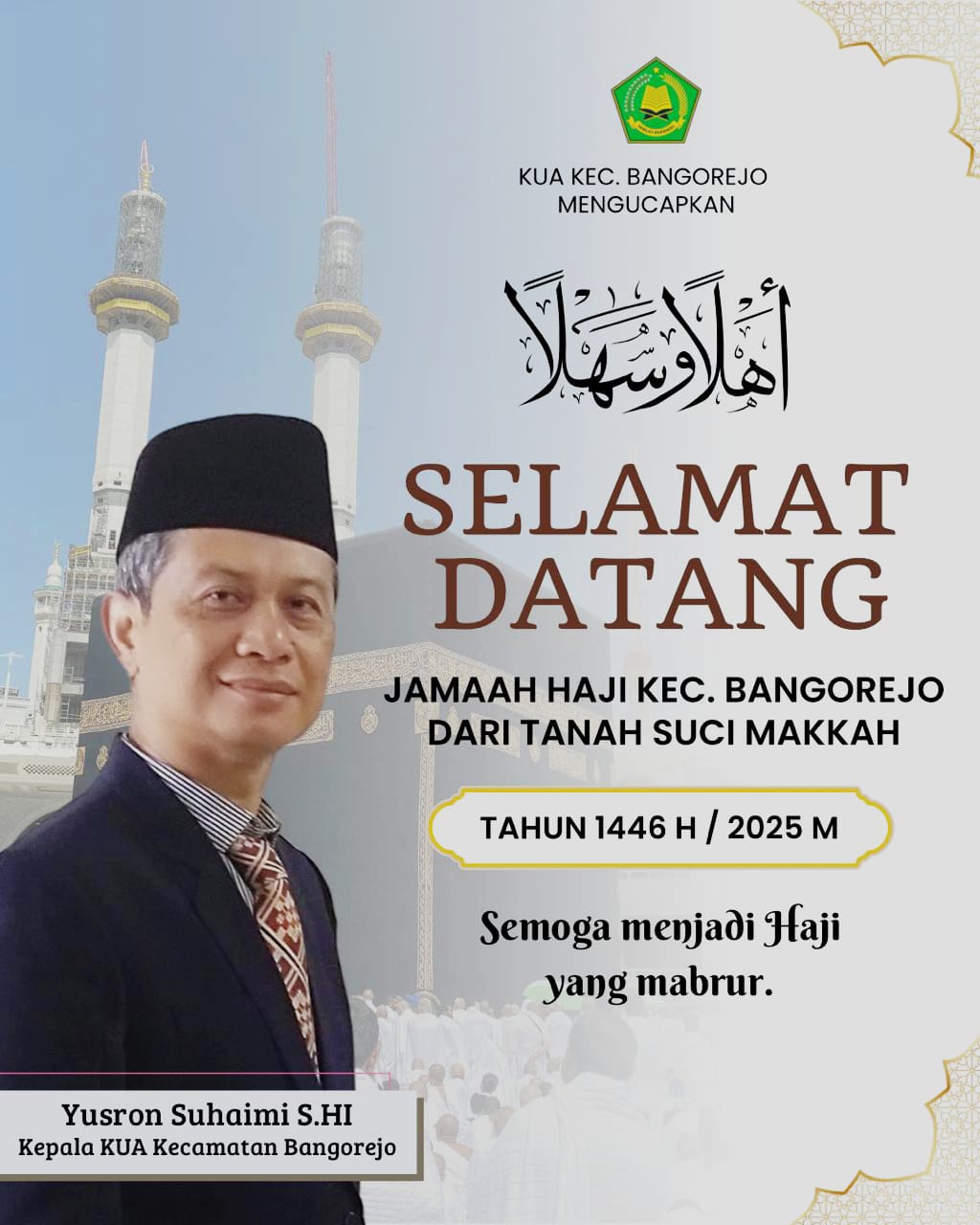 Kepala KUA Bangorejo Sambut Jamaah Haji, Doakan Menjadi Haji Mabrur
